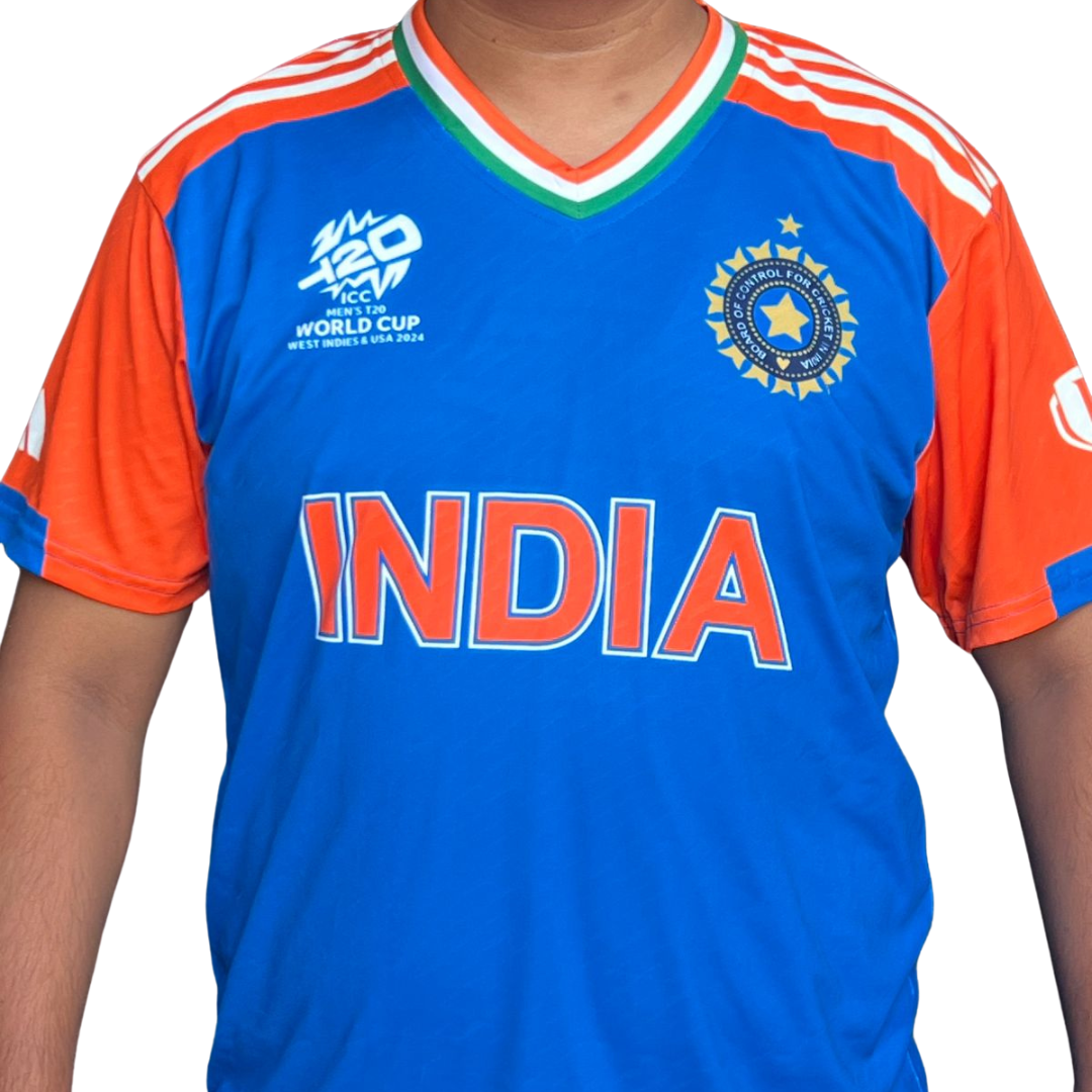 Official Team India Cricket World Cup 2024 jersey made from high-quality fabric for comfort, durability, and performance. Includes one jersey, praised for its great fit and quality in customer reviews. Perfect for supporting Team India during the World Cup 2024.