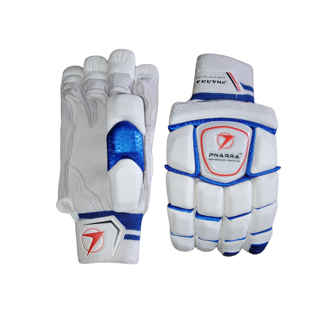 "Blue PNRRA batting gloves, ergonomic design,  blue color highlights."