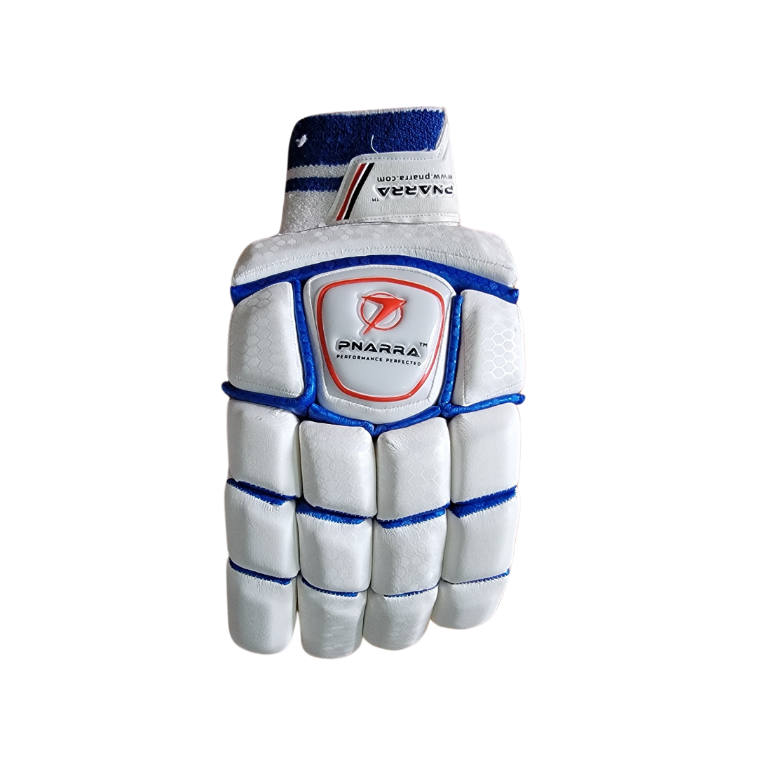 "Blue PNRRA batting gloves, ergonomic design,  blue color highlights."